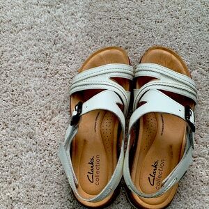 Cream leather wedge sandals with cork bottom